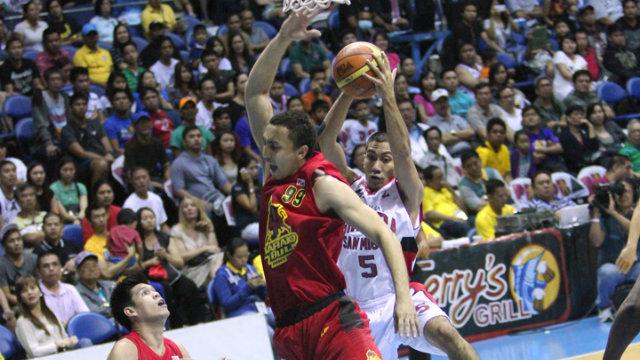 COMEBACK KINGS. LA Tenorio pulls down a rebound for Ginebra, who came back from 10 points down to win. Photo by Nuki Sabio/PBA Images