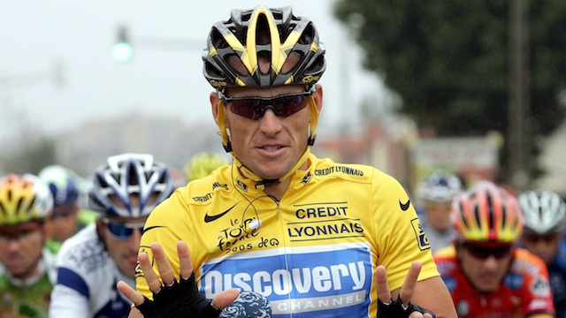 ONE CASE DOWN. A file picture dated 24 July 2005 shows US cyclist Lance Armstrong signaling a seven as he is on his way to win his seventh Tour de France in Corbeil-Essonnes, France. EPA/Olivier Hoslet