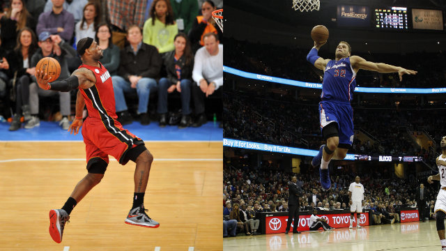 HIGH-FLYERS. LeBron James (L) and Blake Griffin (R) go up for dunks. Photos from EPA