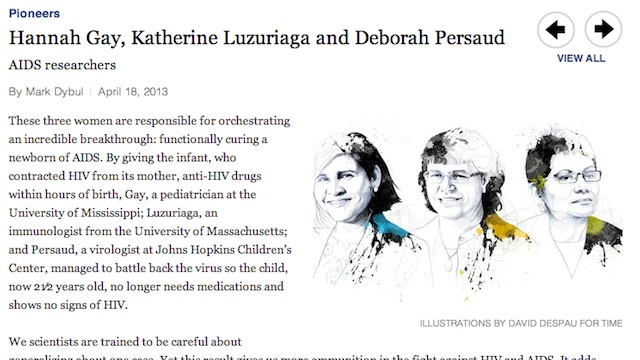 Screenshot of the TIME 100 citation for Hannah Gay, Katherine Luzuriaga and Deborah Persaud.