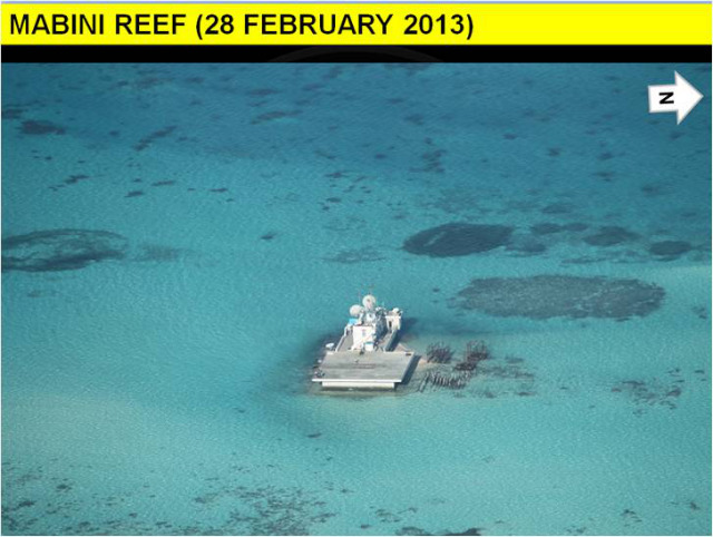 GRADUAL CONSTRUCTION. The Philippines monitors Mabini (Johnson) Reef again on February 28, 2013. Photo courtesy of DFA