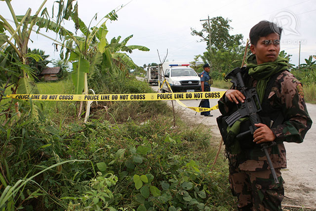 ALL IN A DAY. Troops guard the area where 7 soldiers were attacked in Maguindanao. Another bomb exploded hours later. 