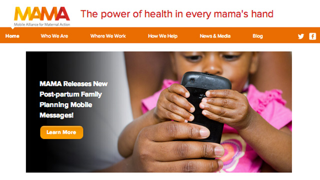 MOBILE MIDWIFE. A tool to bridge the gap between maternal health care and expectant mothers. Screenshot of MAMA website