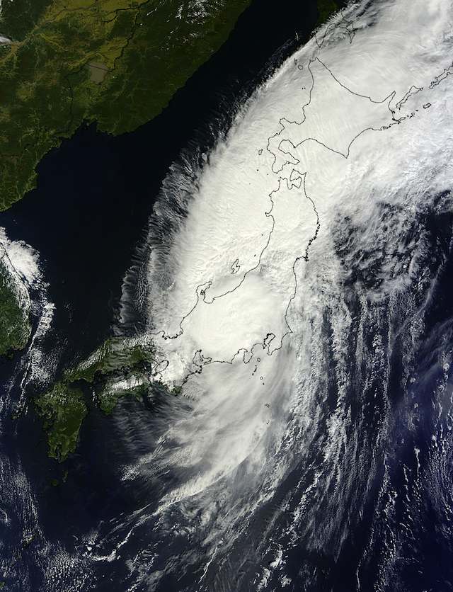 MAN-YI. Tropical Storm Man-yi covered two-thirds of Japan's main island Honshu when NASA's Terra satellite passed overhead and captured a visible image on Sept. 16 at 0140 UTC/Sept. 15 at 9:40 p.m. EDT. Image courtesy NASA Goddard MODIS Rapid Response Team
