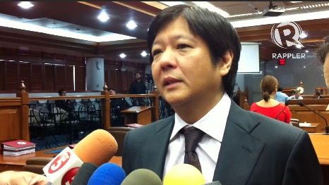 NOT ORCHESTRATOR. Senator Bongbong Marcos denies reports he was behind Senator Trillanes' decision to bolt the majority coalition. Photo by Ayee Macaraig 