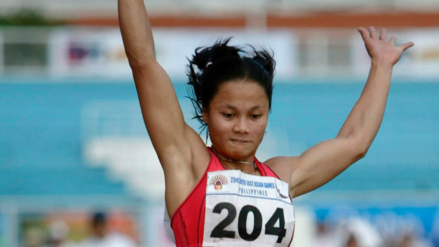 Filipino long jumper Marestella Torres, seen during her SEA Games gold medal performance in 2005, will have one final attempt to qualify for the Asian Games squad next month. Photo by Rolex Dela Pena/EPA