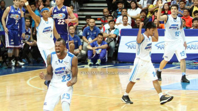 Marqus Blakely growls during Game 4 of the Governors' Cup finals last year. Photo by Nuki Sabio/PBA Images