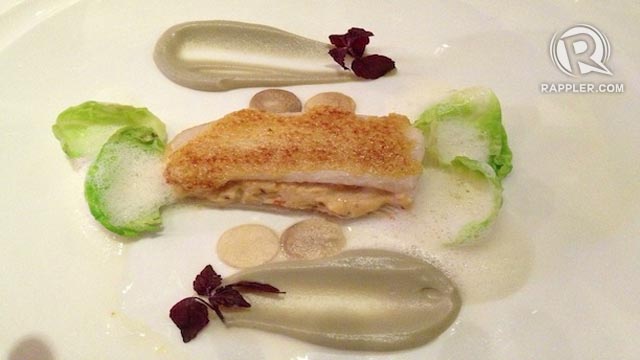 ENTREE LEVEL. Sole filet au beurre noisettes with fine farce of truffles, artichoke puree, and parmesan milk foam. Took it easy since I haven't eaten meat/seafood in almost three years. Photo by Marga Deona.