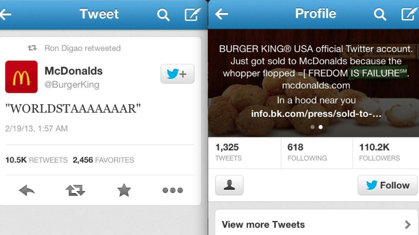 HACK ATTACK. Burger King's Twitter name was changed to McDonalds during the hacking