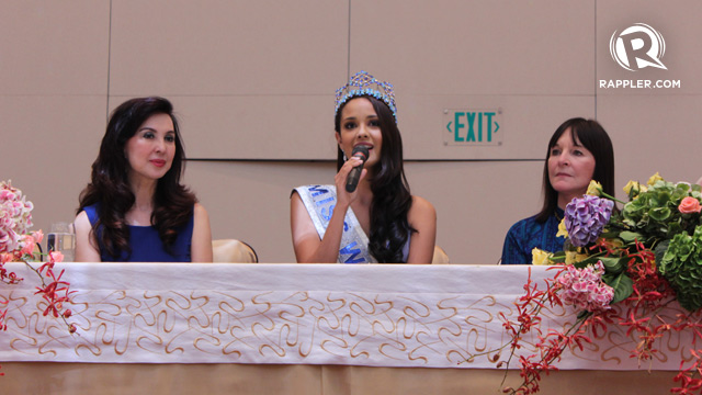 MENTORS. Megan with Miss World Philippines' Cory Quirino [left] and Miss World Organisation's Julia Morley [right]