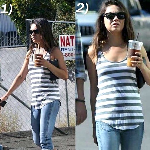 NOT A BABY BUMP. Just a full tummy. Image from Mila Kunis' Facebook page