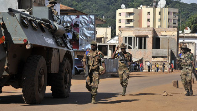 MISCA. Soldiers of the International Support Mission for the Central African Republic (MISCA) patrol on October 7, 2013 in a street of Bangui. ISSOUF SANOGO/ AFP FILE PHOTO