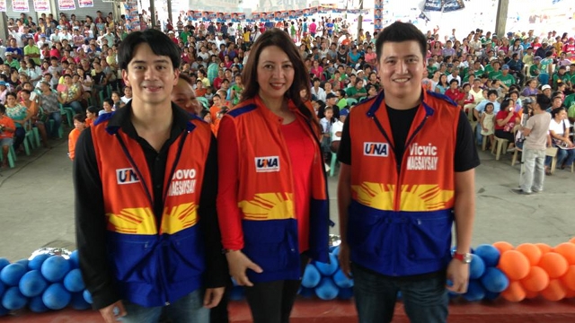 MOTHER AND SONS. UNA is fielding Rep Mitos Magsaysay's sons as candidates in Zambales. Jobo (left) is running to replace her as Zambales representative while Vic-Vic (right) is running for vice mayor of Olongapo. Both are competing against relatives of UNA senatorial bet former Sen Richard Gordon. Photo from Vic-Vic Magsaysay's Facebook page 