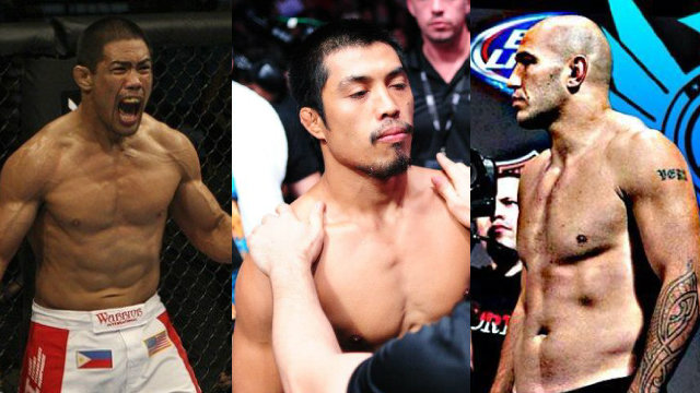 GROUND AND POUND. Despite ups and downs, Filipino MMA had a standout year. Pictured left to right: Mark Munoz, Eric Kelly, Brandon Vera. Photos courtesy their Facebook profiles 