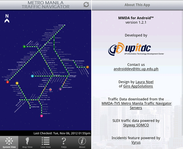  SYSTEM VIEW. Overall traffic status via System View and learn about the app in this pair of screenshots.