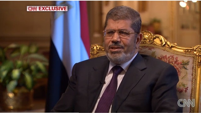 Egyptian President Mohamed Morsi speaking during an interview with CNN, January 6, 2012. Frame grab courtesy of CNN.