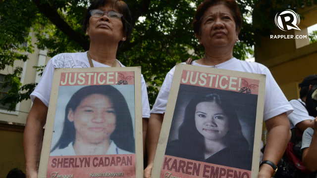 Mothers of abducted students Karen Empeno and Sherlyn Cadapan take their campaign to the streets.  Photo by Mark Demayo 