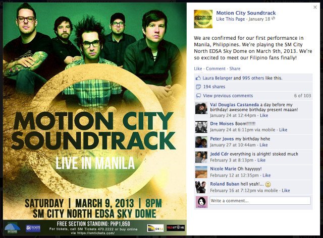 Screen shot from the Motion City Soundtrack Facebook page