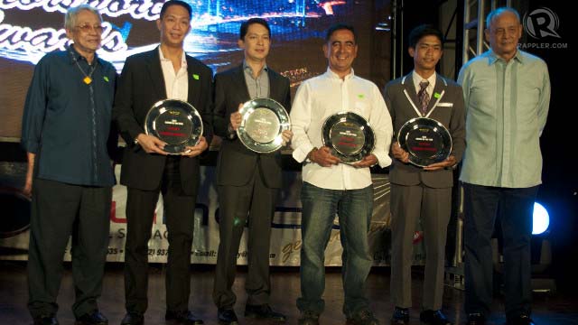 DRIVERS OF THE YEAR. Holding their trophies (from left to right) are Peewee Mendiola, William Tan, Carlos Anton and Vencer Jon Suba