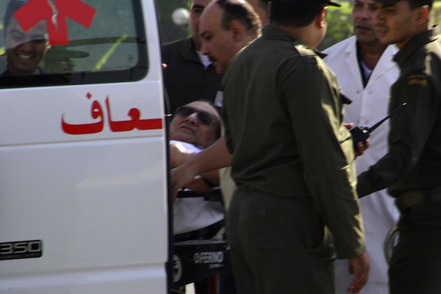 Former Egyptian president Hosni Mubarak on a stretcher arrives at the military hospital in Maadi, Cairo, Egypt, 22 August 2013. EPA/Stringer