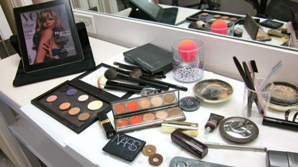 THE AFTERMATH. My make-up station after class.