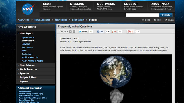Screen shot from NASA website.