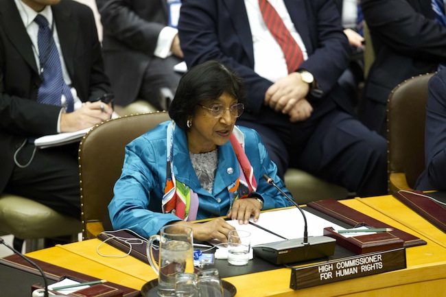 Navi Pillay, United Nations High Commissioner for Human Rights, addresses the Security Council open debate on protection of civilians in armed conflict, 12 February 2013, at the United Nations, New York. UN Photo/Rick Bajornas