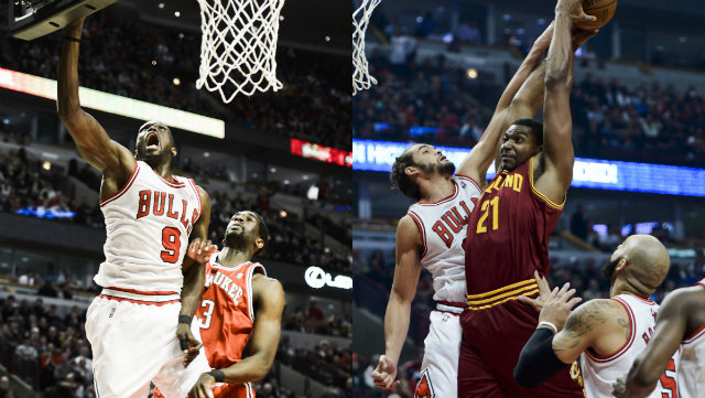 SURPRISE TRADE. The Cavaliers, initially in talks with the Lakers, acquires Luol Deng (L) from the Chicago Bulls in exchange for Andrew Bynum (R). Photo from EPA