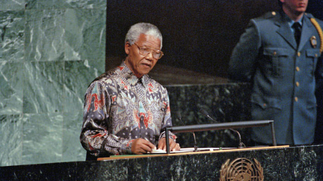 GAME-CHANGER. UNAIDS head Michel Sidibe credits former South African president Nelson Mandela for breaking the 'conspiracy of silence' surrounding HIV/AIDS. This October 23 1995 file photo shows Mandela speaking during a Special Commemorative Meeting of the United Nations General Assembly. Photo by UN Photo/G Kinch