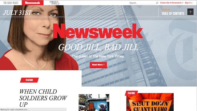 The Newsweek homepage, week of July 28-August 3, 2013. 