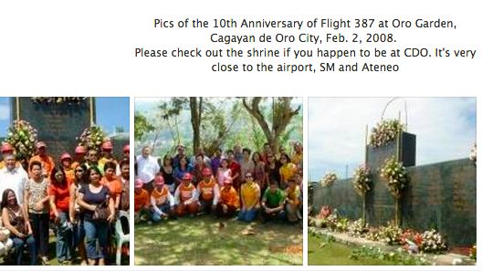 REMEMBERING, YEARS AFTER. A Facebook album of the writer where thumbnail photos from the 10th anniversary of the crash of CebuPac Flight 387 are posted