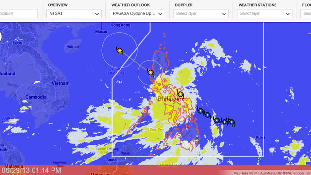 GORIO. Weather satellite feed as of 1:14 pm, June 29, 2013. Screengrab from http://noah.rappler.com