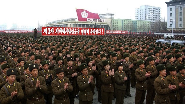 WARMONGERING. This picture, taken by North Korea's official Korean Central News Agency on March 7, 2013 shows North Korean people attending a rally at Kim Il Sung Square in Pyongyang to support the statement of a spokesman of the Korean People's Army (KPA). AFP PHOTO / KCNA via KNS