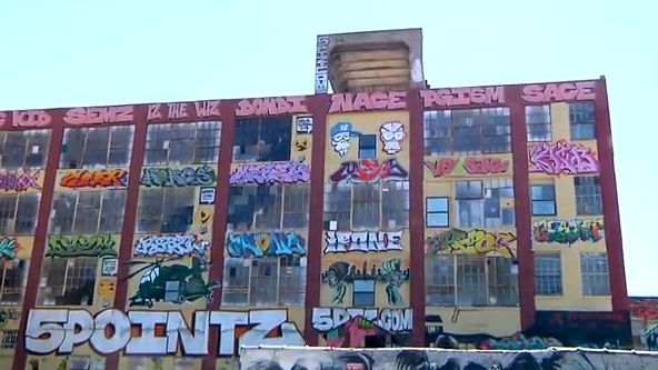 THE FACADE OF 5POINTZ in New York. Screen grab from YouTube (ROCKETBOOM)