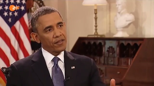 OBAMA SPEAK. US President Barack Obama speaks during an interview on German TV channel ZDF. Image courtesy ZDF/heute-journal