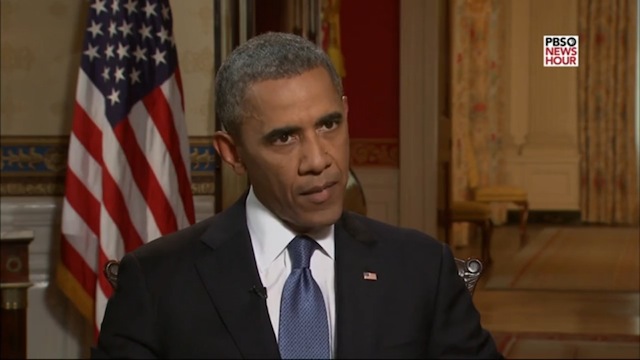 'NO DECISION YET' US President Barack Obama speaks during an interview with Gwen Ifill & Judy Woodruff of the PBS NewsHour at the White House, August 28, 2013. Frame grab courtesy PBS NewsHour