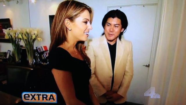 MENOUNOS AT TOLENTINO's ATELIER in West Hollywood, California in an episode of Extra aired on Sept 19. Image from the designer's Facebook page