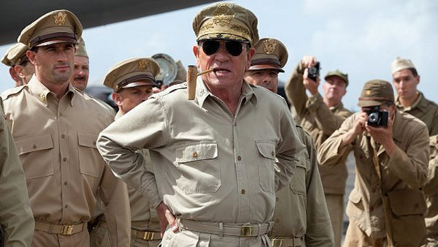 HE SHALL RETURN. Tommy Lee Jones depicts Gen. MacArthur in “Emperor” Photo by Lionsgate