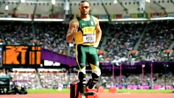 PISTORIUS STANDING ON HIS carbon fiber blades shows his relaxed, easygoing side. Screen grab from YouTube (itnnews)