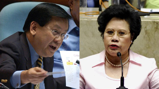 WHAT CIRCUS? Sen Serge Osmeña reacts to the statement of Santiago that Napoles' testimony may turn out to be a circus, saying "Every time she's here, it's always a circus anyway." File photos from AFP