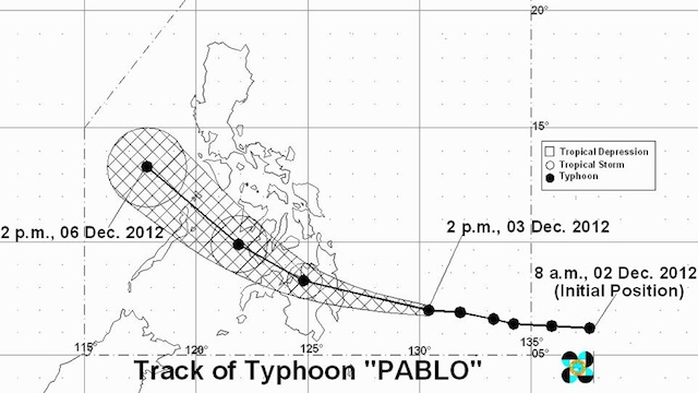 TRACKING 'PABLO'. This is the typhoon's expected trajectory as of 2pm. Image courtesy of PAGASA