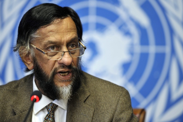 Indian Nobel Peace Price laureate and Chairman of the Intergovernmental Panel on Climate Change (IPCC), Rajendra Kumar Pachauri, speaks during a press briefing about the Task Force on National Greenhouse Gas Inventories at the United Nations in Geneva, Switzerland, 07 June 2012. EPA/Martial Trezzini