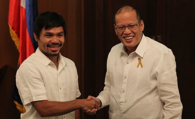 TAX TALK? President Benigno Aquino III says he is willing to talk to Manny Pacquiao about whatever he want to talk about at his courtesy call. Malacañang Photo Bureau