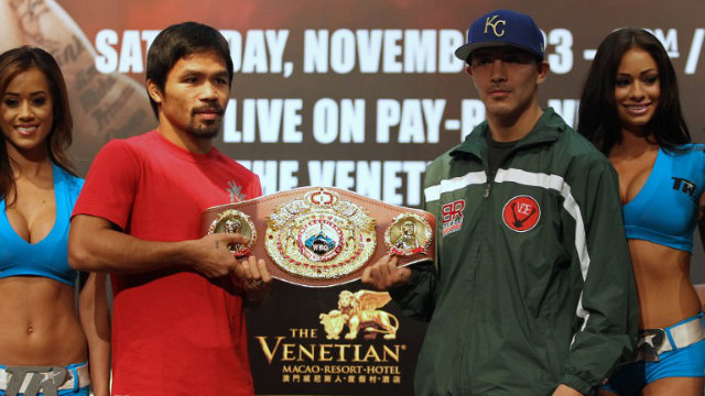 CLASH IN COTAI. Manny Pacquiao and Brandon Rios will step in the ring Sunday, November 24 for the WBO International Welterweight Championship. Photo by Dale de la Rey/AFP