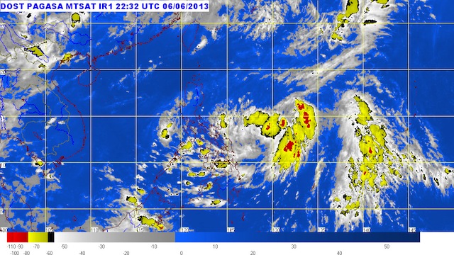 POSSIBLE CYCLONE. PAGASA's 6:32 am satellite picture shows a low pressure area approaching the eastern part of the country. Image from PAGASA