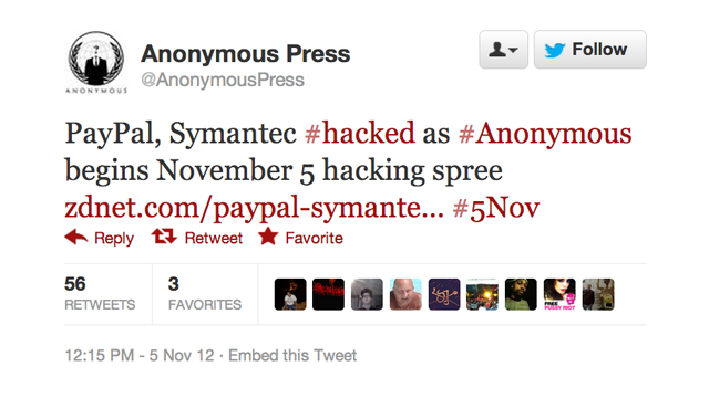 HACKED. Anonymous announces hackings of various sites worldwide.
