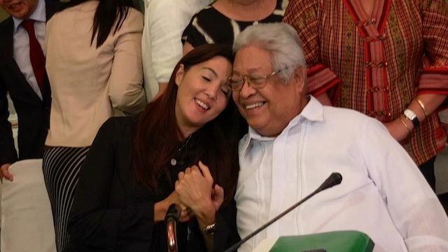 FINALLY. The principal sponsors of the Reproductive Health Bill in the Senate and the House, Sen Pia Cayetano and Albay Rep Edcel Lagman share a light moment after the bicam signed the final version of the RH Bill. Photo from Cayetano's Facebook account