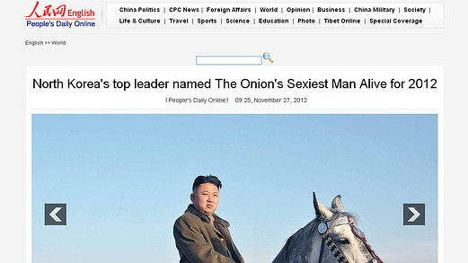 SPOOF VICTIM. People's Daily falls for The Onion spoof. Screenshot from People's Daily Online