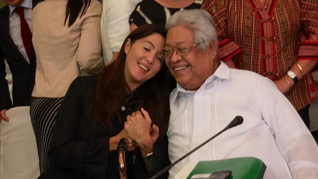 THEIR MOMENT. RH bill principal sponsor Sen Pia Cayetano and her House counterpart Albay Rep Edcel Lagman express relief as the bicameral conference committee approves the RH bill. @OfficialSenPia
