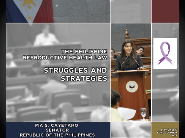 MORE WORK. Sen Pia Cayetano says more work needs to be done with pending cases against the RH law, and the implementation to be carried through. Screenshot of Cayetano's presentation 